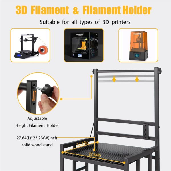 Reinforced 3D Printer Stand Heavy-Duty 3D Printer Filament Storage Stand, Rolling Stable Spool Organizer Rack for PLA/ABS/PETG, Sturdy Workshop/Garage/Office Shelving System - Image 4