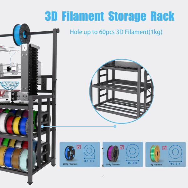 Reinforced 3D Printer Stand Heavy-Duty 3D Printer Filament Storage Stand, Rolling Stable Spool Organizer Rack for PLA/ABS/PETG, Sturdy Workshop/Garage/Office Shelving System - Image 5