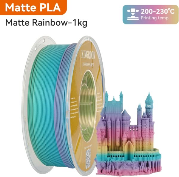 Kingroon 3D Printer Filament Matte Rainbow PLA Filament 1.75mm 3D Printing Filament 1kg Dimensional Accuracy ±0.02mm,Fit Most 3D Printers - Image 9