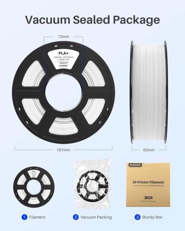 ELEGOO PLA+ Filament 1.75mm White 1KG, High Toughness PLA Plus 3D Printer Filament Dimensional Accuracy +/- 0.02mm, 1kg Spool(2.2lbs) for Most FDM 3D Printers - Image 6