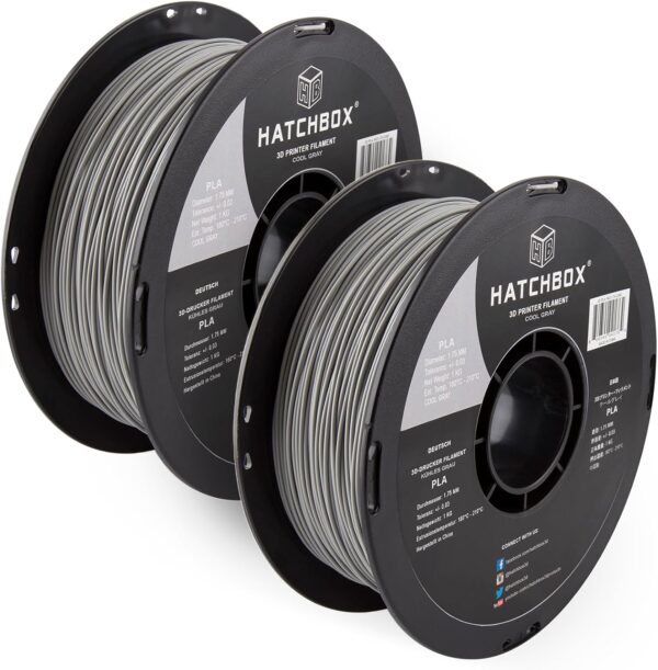 HATCHBOX 2 Pack Bundle of 1KG 1.75mm PLA 3D Printer Filaments, 2KG Total, Dimensional Accuracy +/- 0.03 mm, 3D Printing Filament Spools