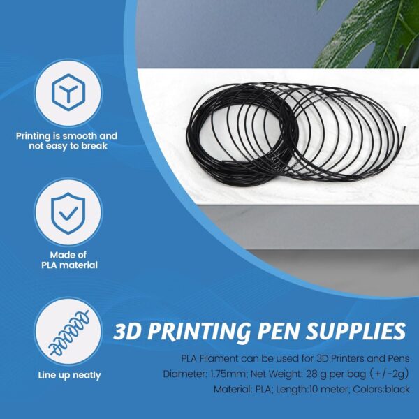 3D Printer Pen Filament 1.75mm PLA 10m(Black PLA) - Image 7