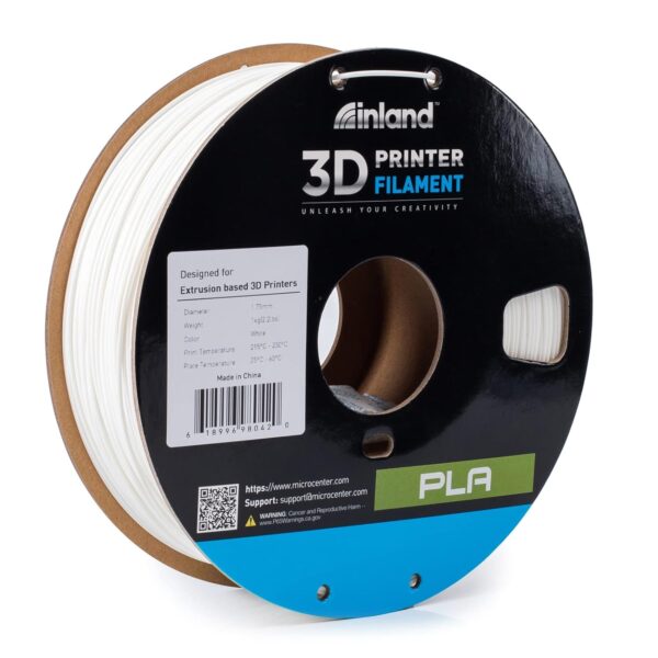 INLAND PLA Filament 1.75mm - White PLA 3D Printer Filament, Dimensional Accuracy +/- 0.03mm - 1kg Cardboard Spool (2.2 lbs) – FDM 3D Printing - Image 4