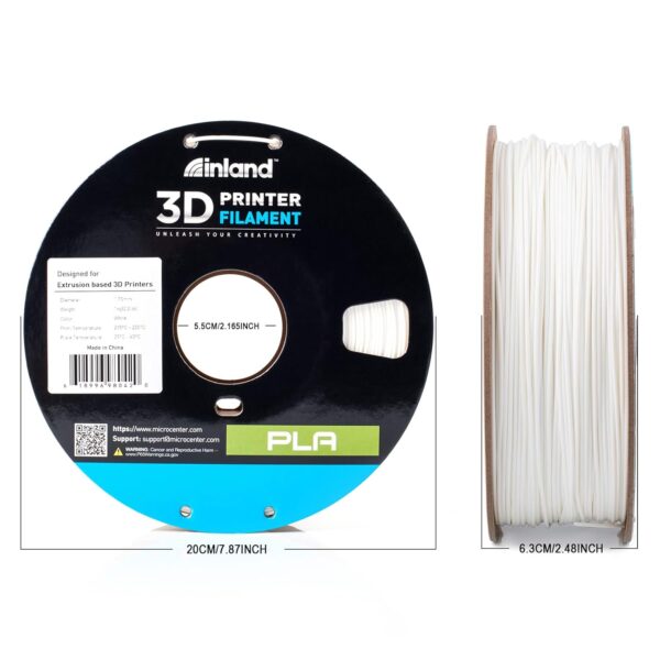 INLAND PLA Filament 1.75mm - White PLA 3D Printer Filament, Dimensional Accuracy +/- 0.03mm - 1kg Cardboard Spool (2.2 lbs) – FDM 3D Printing - Image 6