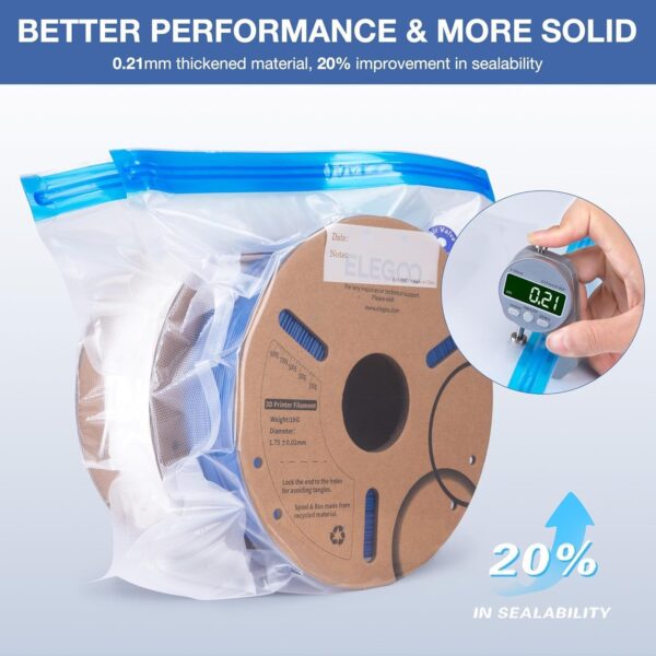 ELEGOO Filament Storage Bags, 20 Bags Vacuum Sealed Dust Proof Humidity Resistant, Perfect for 3D Printer Filament Storage and Keep Filament Dry (13.8x12.6 inch) No Pump Included - Image 3