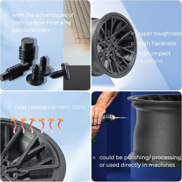 Carbon Fiber Filament, PRILINE Carbon Fiber Polycarbonate 3D Printer Filament 1.75mm, High Strength Carbon Fiber 3D Printing Filament 1kg Spool, Black - Image 5