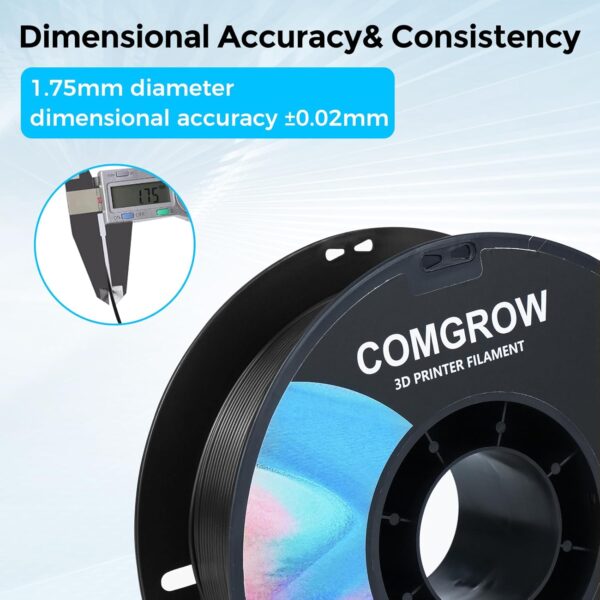 Comgrow PLA 3D Printer Filament, Durable and Stronger 3D Printer PLA Filament 1.75mm Fit Most 3D Printers, Dimensional Accuracy +/- 0.02 mm, 2LBS Spool PLA Black - Image 4