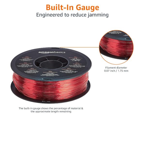 Amazon Basics TPU 3D Printer Filament, 1.75 mm, Red, 1 kg Spool (2.2 lbs) - Image 4