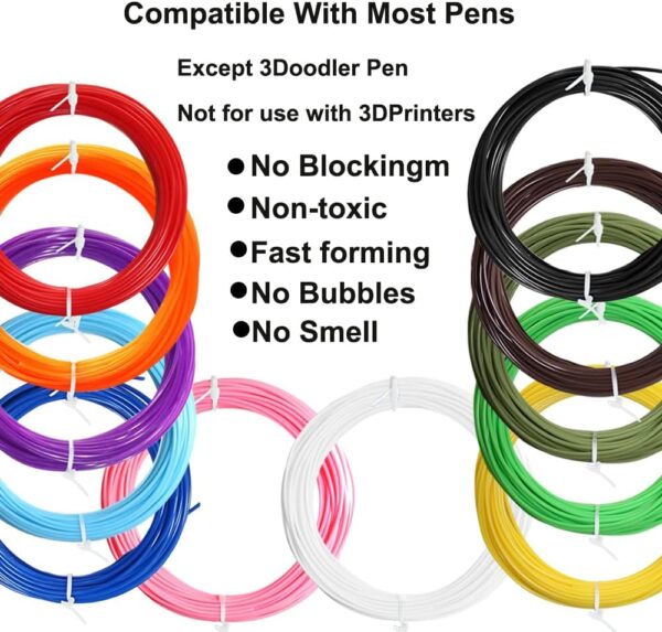 Diameter 1.75mm PLA 3D Pen Filament Refills - compatibles with Most 3D Pens/Printers, Non-Toxic, Environmentally Friendly, 5 Vibrant Colors - Set C - Image 4