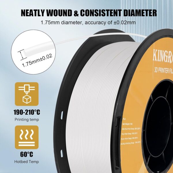 Kingroon High Speed PLA 3D Printer Filament 1.75mm, 3D Printer Rapid Filament for 30-600mm/s Hyper Printing Filament, Dimensional Accuracy +/- 0.03 mm, 16 kg Plastic Spool (35.2lbs（Mixed Colors） - Image 5