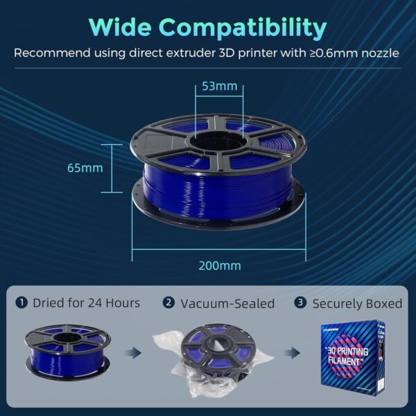 Flashforge 3D Printer Filament 1.75mm, 3D Printer Filaments 1kg Spool-Dimensional Accuracy +/- 0.02mm, Environmental Friendliness, no Smoke and no Odor (Blue, PLA Flexible) - Image 6