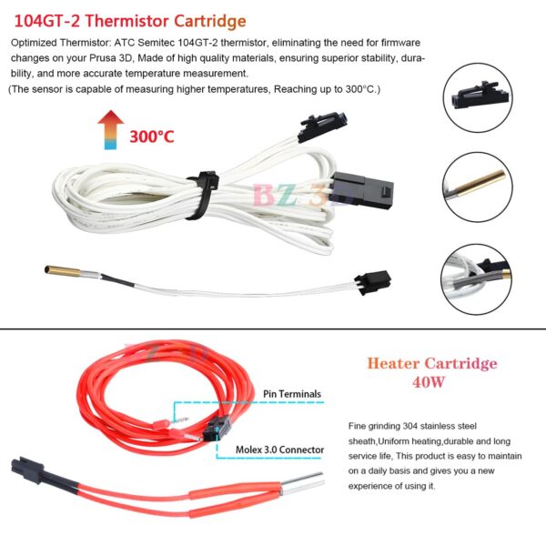 Prusa i3 MK3 Hotend 24V 40W Kit,Upgrade V6 Bi-Metal Heatbreak,Heater Block Aluminum,V6 Brass Nozzle 0.4mm for Prusa i3 MK3,MK3S,MK3S+3D Printer for V6 Hotend Kit. - Image 3