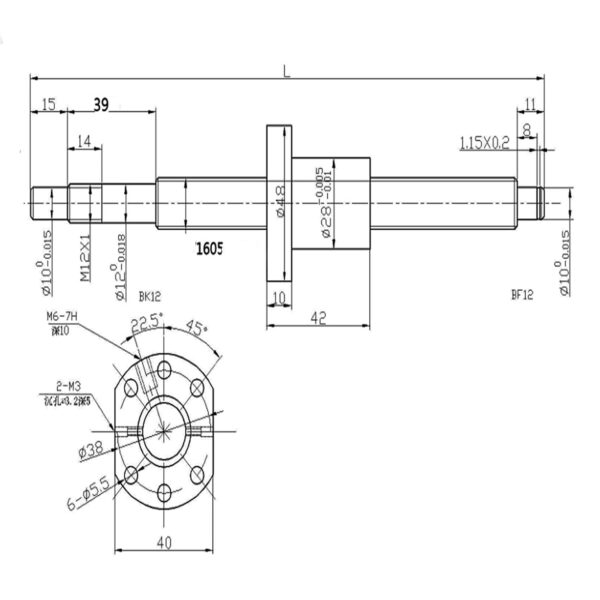 Ball Screw SFU1605 750mm Stainless Steel Ball Screw Thread Spindle with End Machining and Ball Nut CNC Parts for 3D Printer Z Axis (RM1605 750mm) - Image 7