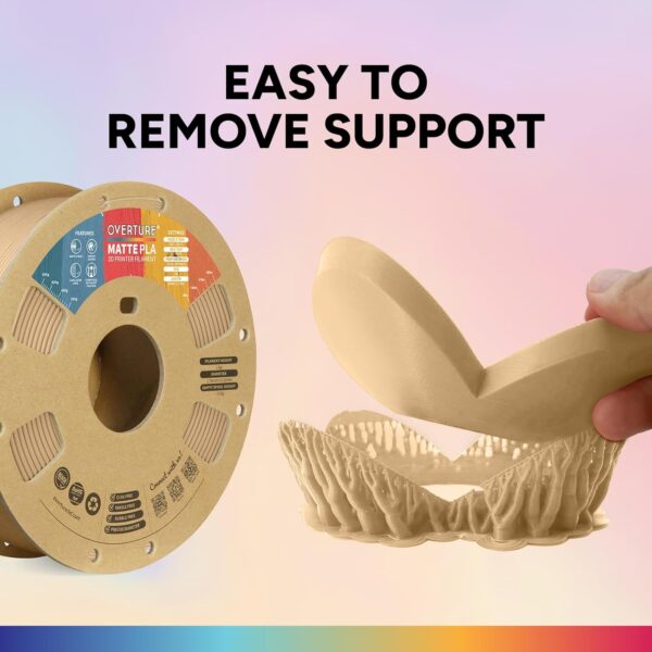 OVERTURE Matte PLA 3D Printer Filament 1.75mm, Matt Surface & Low Warping Filament 1kg Spool (2.2 lbs), Accuracy +/- 0.02 mm, Fit Most FDM Printers (Matte Light Brown) - Image 6