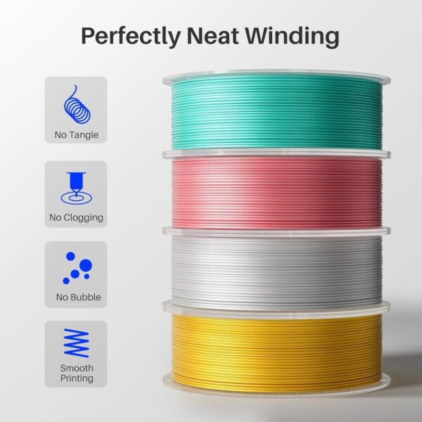 ELEGOO Silk PLA Filament 1.75mm Silver Grey 1KG, 3D Printer Filament Dimensional Accuracy +/- 0.02mm, 1kg Plastic Spool(2.2lbs) 3D Printing Filament Fits for Most FDM 3D Printers - Image 3