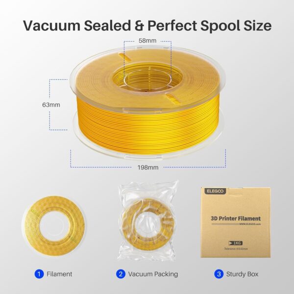 ELEGOO Silk PLA Filament 1.75mm Silver Grey 1KG, 3D Printer Filament Dimensional Accuracy +/- 0.02mm, 1kg Plastic Spool(2.2lbs) 3D Printing Filament Fits for Most FDM 3D Printers - Image 6