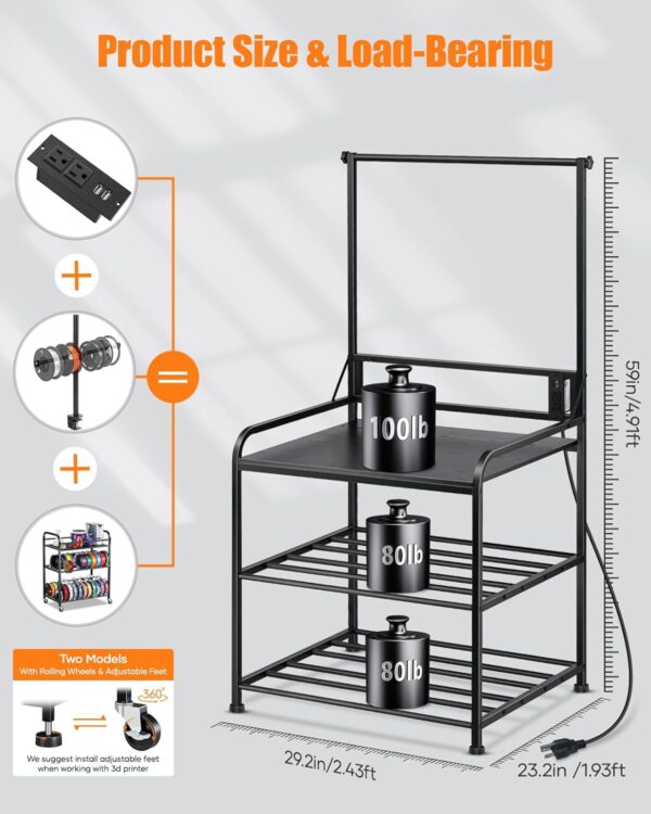3D Printer Rack Filaments Storage - Rolling 3d Printing Stand Filament Organizer, Spools Holder Racks Cart with Wheels, Heavy Duty Shelf Hold Spool PLA, ABS, PETG for Garage Office Workshop - Image 5