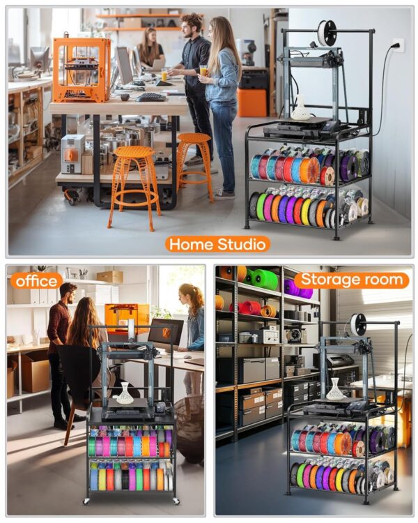3D Printer Rack Filaments Storage - Rolling 3d Printing Stand Filament Organizer, Spools Holder Racks Cart with Wheels, Heavy Duty Shelf Hold Spool PLA, ABS, PETG for Garage Office Workshop - Image 6