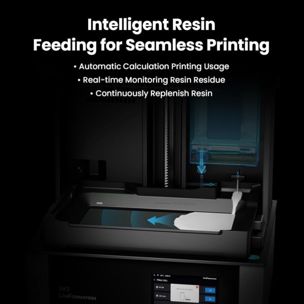 GK3 (T) Resin 3D Printer 16K 9.6-Inch NONO LCD with COB Light Source with Intelligent Heating System & Intelligent Resin Feeding System App Control 211 x 118 x H240mm Build Volume - Image 5