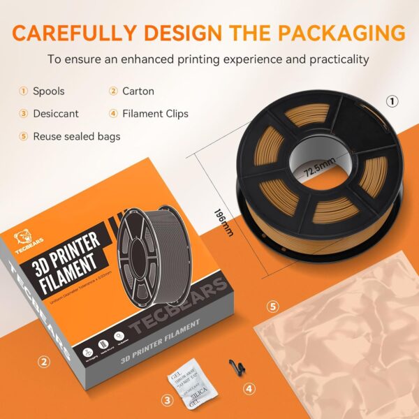 PLA 3D Printer Filament, PLA Filament 1.75mm, Neatly Wound 3D Printing Filament, Dimensional Accuracy +/- 0.02 mm, 1Kg Spool(2.2 lbs), Fits for Most FDM 3D Printers, PLA Orange - Image 9