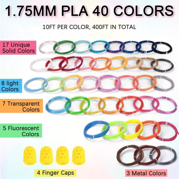 Dynta 3D Pen Filament Refills 40 Colors, 10 Ft Per Color Total 400 Ft 1.75mm PLA 3D Doodler Pen Refills for Create Model Art Compatible with Most 3D Printing Pens - Image 3