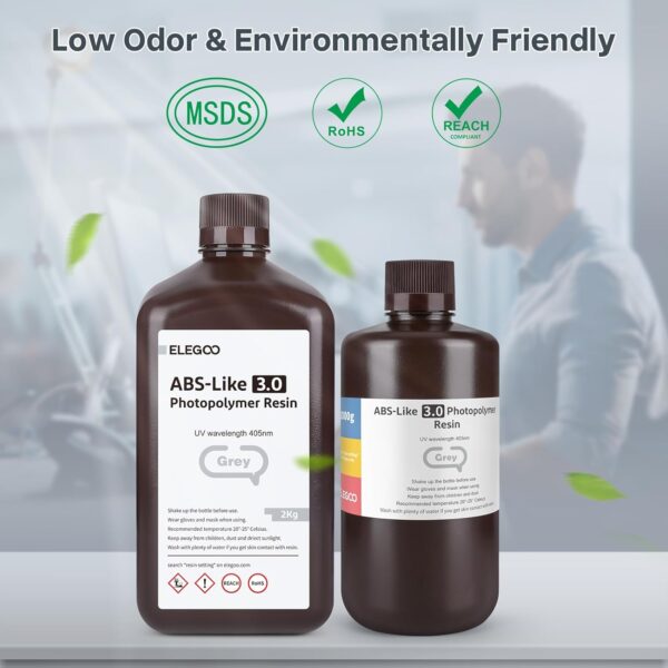 ELEGOO ABS-Like Resin 3.0, Photopolymer Resin UV Curing 405nm, Upgraded ABS 3D Printing Resin, Higher Precision, Lower Shrinkage 3D Resin for LCD/MSLA/DLP 3D Printer, Clear Green 1000G - Image 5