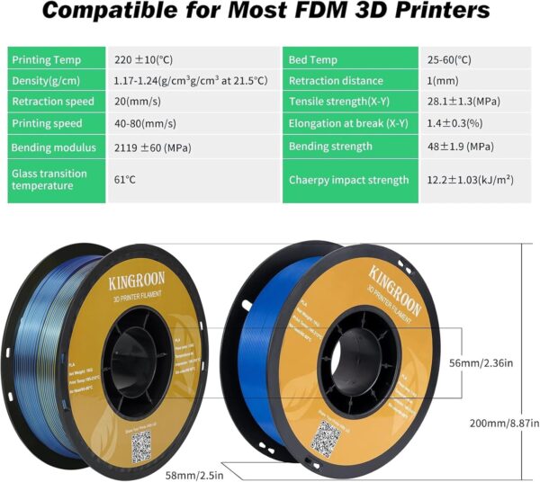 Kingroon PLA 3D Printer Filament,10 Rolls, 10kg Spool(22lbs),Single and Triple Color1.75 mm,4 Triple Color Silk PLA+6 PLA - Image 6