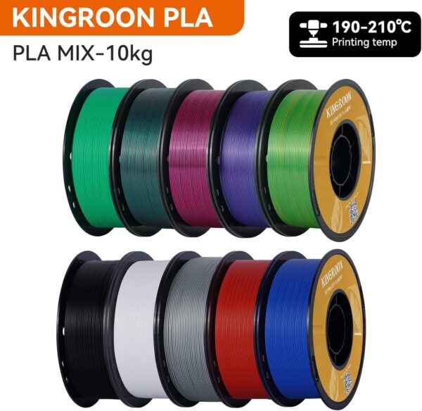 Kingroon PLA 3D Printer Filament,10 Rolls, 10kg Spool(22lbs),Single and Triple Color1.75 mm,4 Triple Color Silk PLA+6 PLA - Image 9