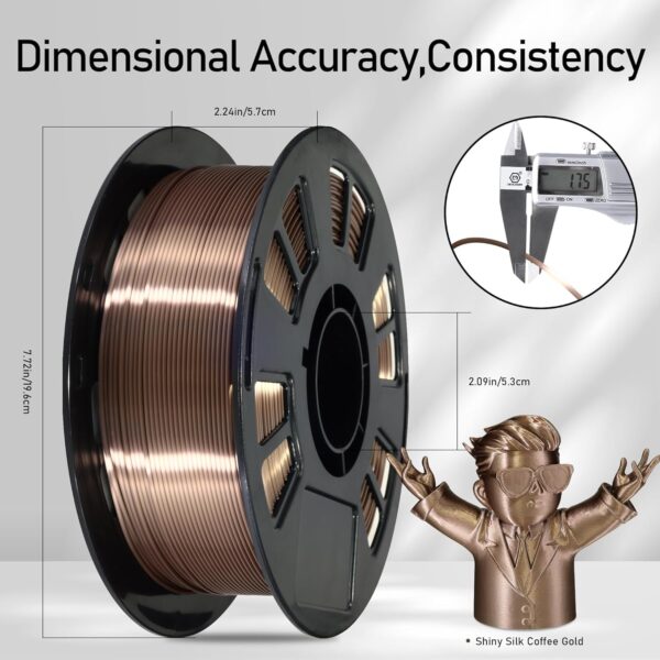 Silk Coffee PLA Satin Shiny 3D Printer Filament, 1.75mm Diameter 1kg Spool 2.2lbs for FDM 3D Printers - Image 3