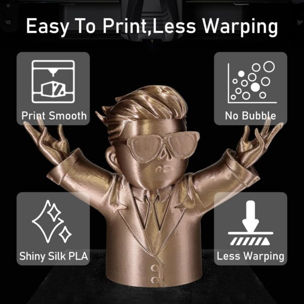 Silk Coffee PLA Satin Shiny 3D Printer Filament, 1.75mm Diameter 1kg Spool 2.2lbs for FDM 3D Printers - Image 4