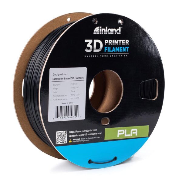 INLAND PLA Filament 1.75mm - Black PLA 3D Printer Filament, Dimensional Accuracy +/- 0.03mm - 1kg Cardboard Spool (2.2 lbs) – FDM 3D Printing - Image 5