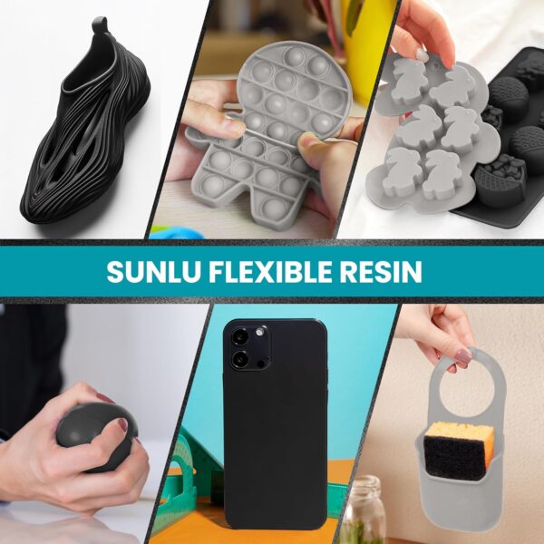 SUNLU Flexible 3D Printer Resin 2KG, 66A 3D Printing Resin for Printing Soft and Flexible Items, Bendable and Not Brittle, Fast Curing 405nm UV Photopolymer Resin. (2000G Gray) - Image 7