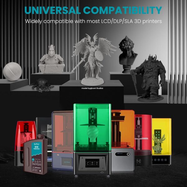 SUNLU Flexible 3D Printer Resin 2KG, 66A 3D Printing Resin for Printing Soft and Flexible Items, Bendable and Not Brittle, Fast Curing 405nm UV Photopolymer Resin. (2000G Gray) - Image 8
