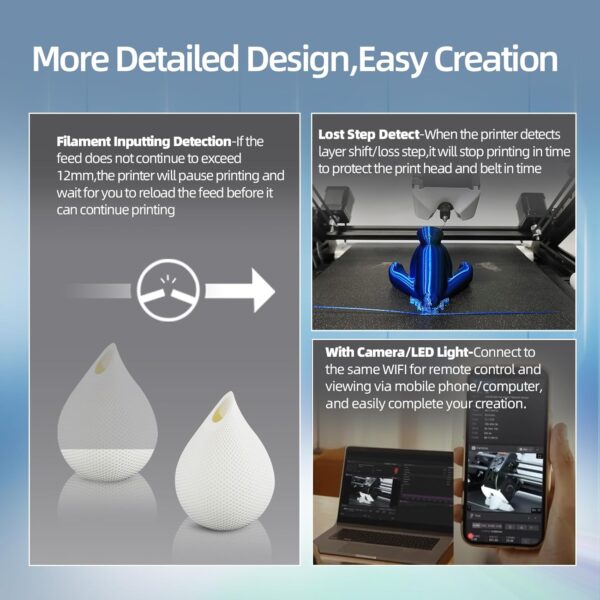 V2 Conveyor Belt 3D Printer 400mm/s Max Speed Core XY Structure 3D Printer High Precision Fully Auto Leveling,Print Size 250x250x∞mm Infinite Z-axis Printing for Long＆Match Printing - Image 7
