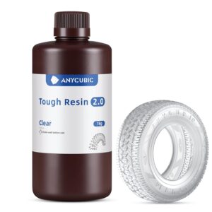 ANYCUBIC Tough Resin 2.0, 3D Printer Resin with Upgraded High Toughness and High Precision, 365-405nm Fast Curing 3D Resin for 4K 8K LCD/DLP/SLA 3D Printing (Clear, 1kg)