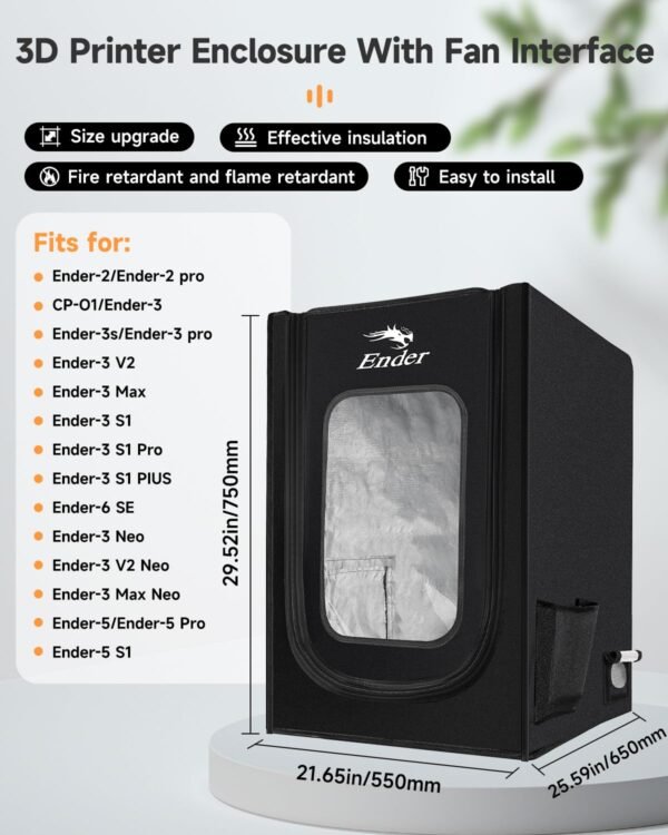 Creality Official 3D Printer Enclosure with Fan Interface Fireproof Dustproof Constant Temperature Dust Cover 480 * 600 * 720mm for Ender 3 V3 SE/KE/Ender 3/Ender 3 Pro/Ender 3V2/Ender 3S1/Neo - Image 3