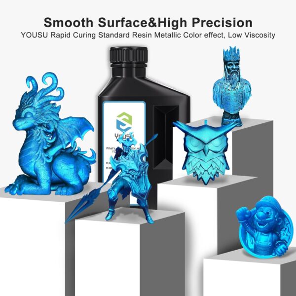 Yousu 3D Printer Metallic Resin,1kg Fast Curing Resin, Magical Effect Photopolymer Resin for LCD DLP Printing (1000g,MetalBlueZine) - Image 4