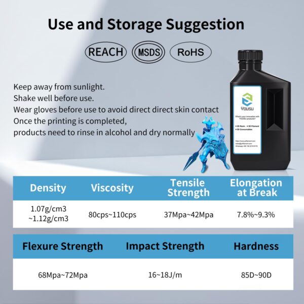 Yousu 3D Printer Metallic Resin,1kg Fast Curing Resin, Magical Effect Photopolymer Resin for LCD DLP Printing (1000g,MetalBlueZine) - Image 6