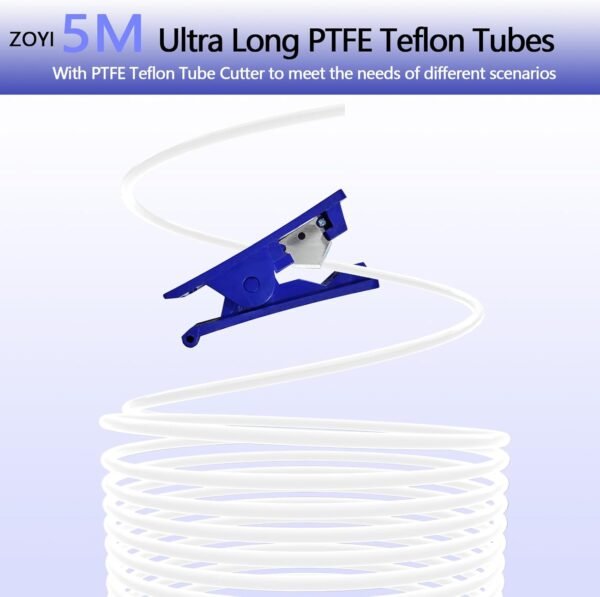 Creamy white PTFE Tube Kit, 2.5mm ID×4mm OD, 5M/16.4ft, Compatible with Bambu Lab AMS X1/P1P/A1, CREALITY K2 Plus/Hi, FLASHFORGE 5M, Prusa MMU3, with Tubing Cutter & 4pcs 4mm Pneumatic Fittings - Image 3