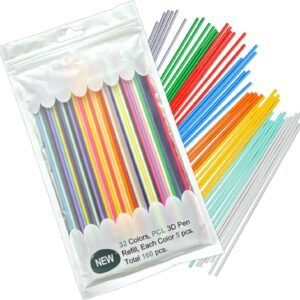 3-D Pen Filament Refills, 32Colors 160Pieces 3-D Pen Refills Packs, Novelty 3-D Doodler Pen Refills for 3-Doodler Start 3-D Pen, Smooth 3-D Printing 3-Doodler Refill Packs, for Kids & Adults