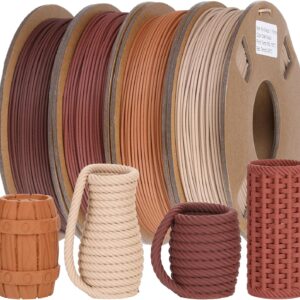 30% Real Wood Fiber 3D Printer Filament Bundle, 3 D PLA Printing Print Filament 1.75 mm, +/-0.03mm & 2.2 lbs, Walnut, Oak, Cherry, Teak, 250g X 4 Pack
