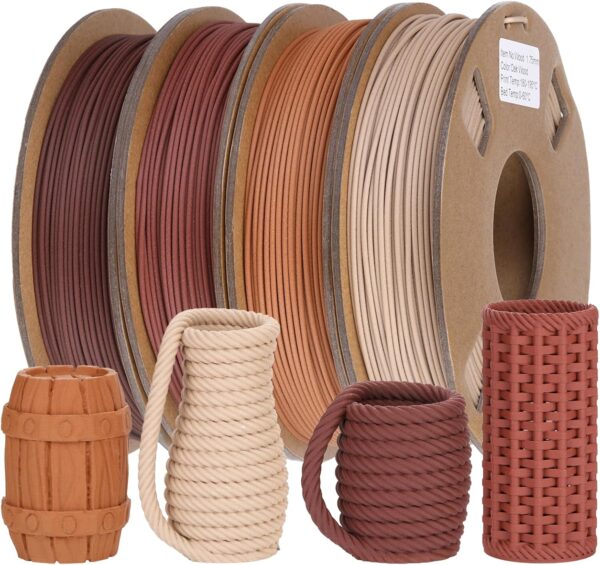 30% Real Wood Fiber 3D Printer Filament Bundle, 3 D PLA Printing Print Filament 1.75 mm, +/-0.03mm & 2.2 lbs, Walnut, Oak, Cherry, Teak, 250g X 4 Pack