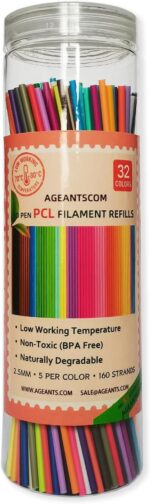 32 Colors 3D Pen Filament Refills (27 Solid +5 Fluorescent) for 3Doodler Start+ Pens, Low Temp Safe PCL 2.5mm Dia, 15cm per Color x5 Strands, 79 feet Total Refill Pack Only Fit 3Doodler Start+ 3D Pen