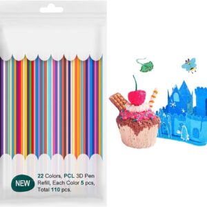 3D Pen Filament Refill, 2.5mm 3D Printing Pen Filament Refills, 110 Pieces 3D Doodler Pen Refills for 3 Doodler Start 3D Pen, 22 Colors PCL 3D Pen Filament Refills, for Doodles Art Creation
