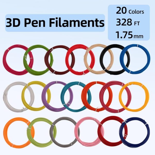 3D Pen Filament Refills, 20 Colors 3D Pen 1.75mm PLA Filament, Each Color 9.84 Feet, Total 196.8 feet 3D Printing Pen Kids DIY Gift, Compatible with SCRIB3D MYNT3D 3D Pen, Not Suitable for 3Doodler - Image 2