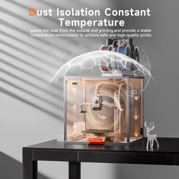 3D Printer Enclosure for Bambu Lab A1 Mini, Clear Acrylic Bambu A1 Mini Printer Dust Cover with LED Light,Dustproof Tent Constant Temperature Protective Cover Box(470×470×470mm) - Image 2