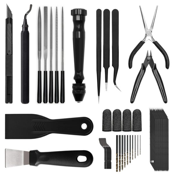 3D Printer Tools Kit Essential, 3D Printing Tools Kit, 3D Printer Accessories, Deburring Tool, Wire Cutter, Drill, Scraper for Remove, Smoothing, Finishing, Deburring, Craving, Drilling