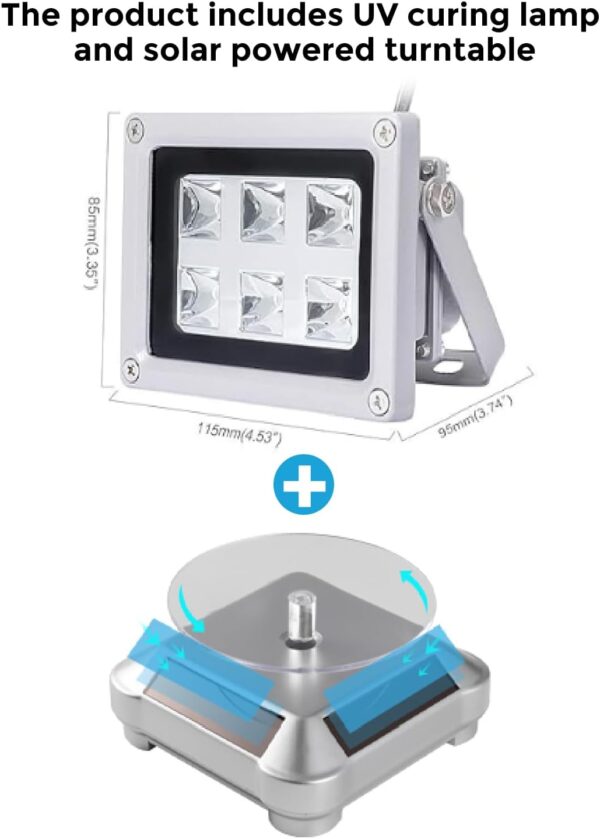 3D Printer UV Resin Curing Light with Solar Turntable 360°Rotating Stand for SLA DLP LCD 3D Printer Solidify Photosensitive Resin 405nm UV Resin Affect, DIY Curing Enclosure - Image 2