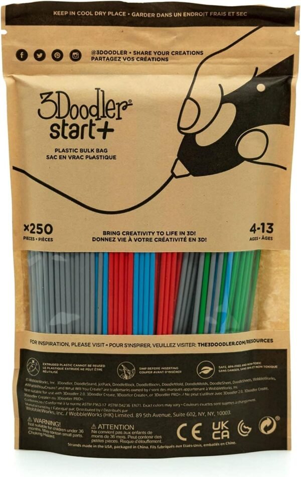 3Doodler Start 3D Printing Filament Refill Bag for 6+ years old (x250 Strands, Over 1250 ft. of Extruded Plastic) - Primary Pow - Image 2