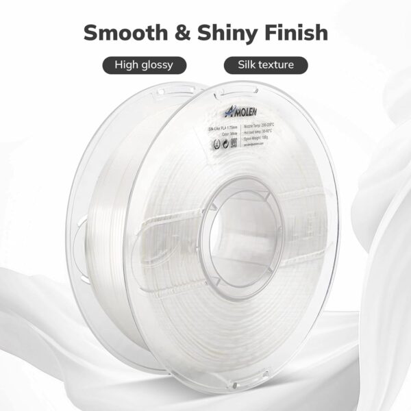AMOLEN Silk PLA Filament 1.75mm 3D Printer filaments, Shiny White Filament for 3D Printing, 1kg(2.2lbs) Spool, Compatible with Most Printer(Silk White) - Image 2